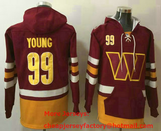 Men's Washington Commanders #99 Chase Young NEW Red Pocket Stitched NFL Pullover Hoodie