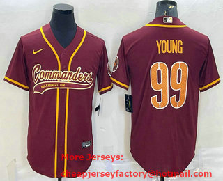 Men's Washington Commanders #99 Chase Young Red With Patch Cool Base Stitched Baseball Jersey