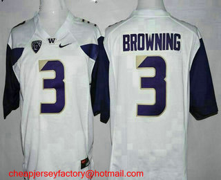 Men's Washington Huskies #3 Jake Browning White Limited Stitched College Football 2016 Nike NCAA Jersey