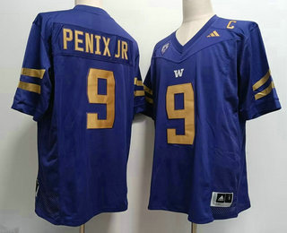 Men's Washington Huskies #9 Michael Penix Jr Purple Gold FUSE College Stitched Jersey