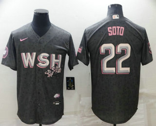Men's Washington Nationals #22 Juan Soto 2022 Gray City Connect Cherry Blossom Cool Base Stitched Jersey