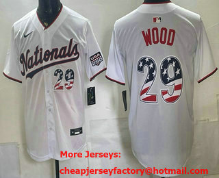 Men's Washington Nationals #29 James Wood White USA 250 Fourth of July Home Stitched Jersey