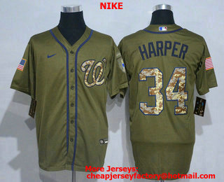 Men's Washington Nationals #34 Bryce Harper Green Salute To Service Stitched MLB Cool Base Nike Jersey