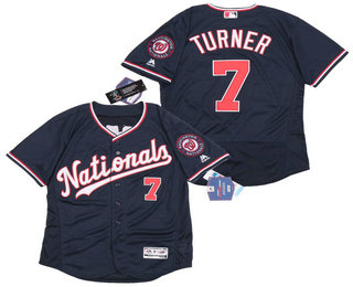 Men's Washington Nationals #7 Trea Turner Navy Blue With Team Patch Stitched MLB Flex Base Jersey