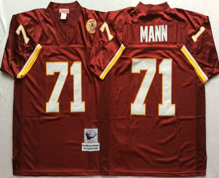Men's Washington Redskins #71 Charles Mann Burgundy Red Throwback Stitched NFL Jersey by Mitchell & Ness