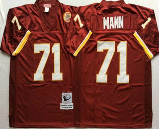 Men's Washington Redskins #71 Charles Mann Burgundy Red Throwback Stitched NFL Jersey by Mitchell & Ness