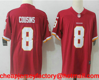 Men's Washington Redskins #8 Kirk Cousins Burgundy Red 2017 Vapor Untouchable Stitched NFL Nike Limited Jersey