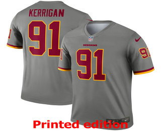 Men's Washington Redskins #91 Ryan Kerrigan Gray 2019 Inverted Legend Printed NFL Nike Limited Jersey