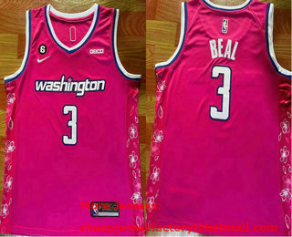 Men's Washington Wizards #3 Bradley Beal 2022 Pink City Edition With 6 Patch Stitched Jersey With Sponsor