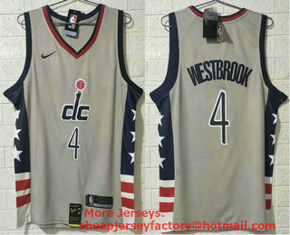 Men's Washington Wizards #4 Russell Westbrook NEW Grey 2021 City Edition NBA Swingman Jersey