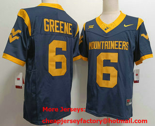 Men's West Virginia Mountaineers #6 Garrett Greene Navy FUSE College Stitched Jersey