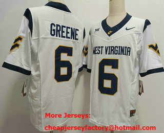 Men's West Virginia Mountaineers #6 Garrett Greene White FUSE College Stitched Jersey