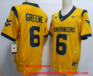 Men's West Virginia Mountaineers #6 Garrett Greene Yellow FUSE College Stitched Jersey