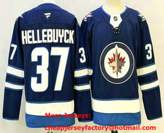 Men's Winnipeg Jets #37 Connor Hellebuyck Navy Authentic Jersey