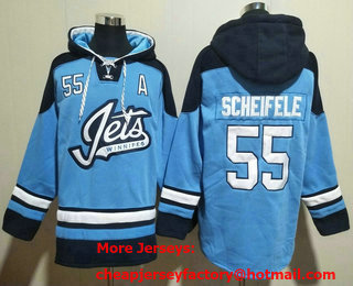 Men's Winnipeg Jets #55 Mark Scheifele Blue Ageless Must Have Lace Up Pullover Hoodie