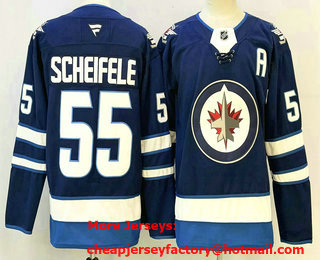 Men's Winnipeg Jets #55 Mark Scheifele Navy Authentic Jersey