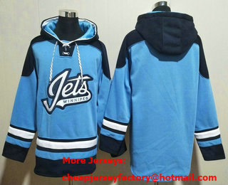 Men's Winnipeg Jets Blank Blue Ageless Must Have Lace Up Pullover Hoodie