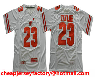 Men's Wisconsin Badgers #23 Jonathan Taylor White Stitched College Football 2017 Under Armour NCAA Jersey