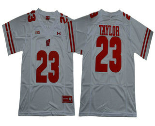 Men's Wisconsin Badgers #23 Jonathan Taylor White Stitched College Football 2019 Under Armour NCAA Jersey