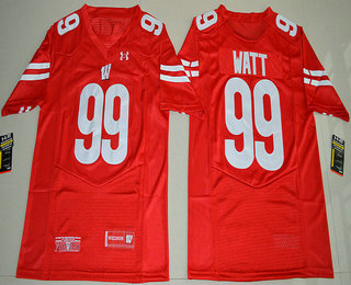 Men's Wisconsin Badgers #99 J. J. Watt Red Stitched College Football 2016 Under Armour NCAA Jersey