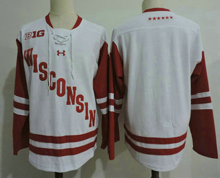 Men's Wisconsin Badgers Blank White College Hockey Stitched Under Armour NCAA Jersey
