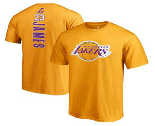 Men Los Angeles Lakers 23 LeBron James Gold Backer Name & Number T-Shirt