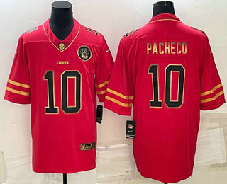 Men’s Kansas City Chiefs #10 Isiah Pacheco Red Gold Vapor Untouchable Limited Stitched Jersey