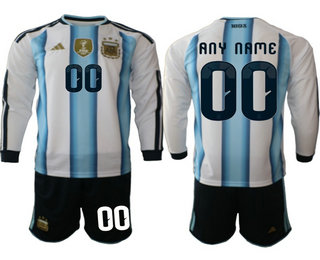 Mens Argentina National 2026 World Cup Soccer Home White Long Sleeve Custom Jersey Suit