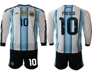 Mens Argentina National Team #10 Lionel Messi Home White 2026 World Cup Soccer Long Sleeve Jersey Suit