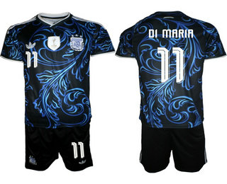 Mens Argentina National Team #11 Angel Di Maria Black Away 2026 World Cup Soccer Jersey Suit