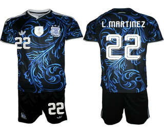 Mens Argentina National Team #22 Lautaro Martinez Black Away 2026 World Cup Soccer Jersey Suit