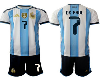 Mens Argentina National Team #7 Rodrigo De Paul Home White 2026 World Cup Soccer Jersey Suit
