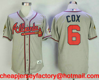 Mens Atlanta Braves #6 Bobby Cox Gray Road Throwback 1995 World Series with 30th Patch Stitched MLB Mitchell & Ness Jersey