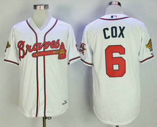 Mens Atlanta Braves #6 Bobby Cox White Home Throwback 1995 World Series with 30th Patch Stitched MLB Mitchell & Ness Jersey