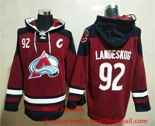Mens Colorado Avalanche #92 Gabriel Landeskog Red Ageless Must Have Lace Up Pullover Hoodie