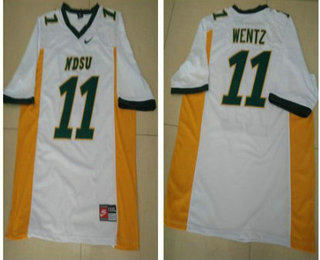 Mens NDSU Bison #11 Carson Wentz White Football Jersey Custom Any Name And Number Embroidery Logos S-3XL