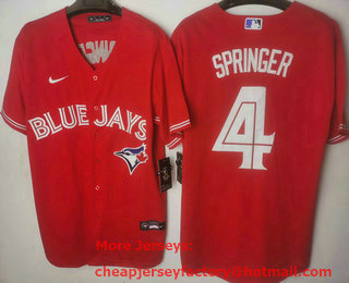 Mens Toronto Blue Jays #4 George Springer Red Stitched MLB Cool Base Nike Jersey