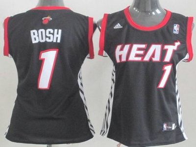 Miami Heat 1 Chris Bosh Black Authentic Womens Jersey