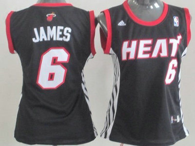 Miami Heat 6 LeBron James Black Authentic Womens Jersey