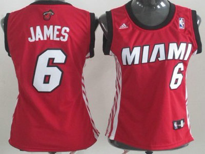 Miami Heat 6 LeBron James Red Authentic Womens Jersey