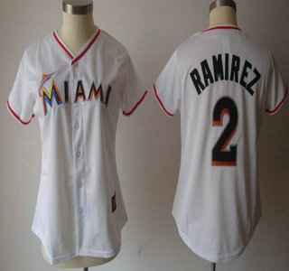 Miami Marlins #2 Hanley Ramirez White With Black Womens Jersey