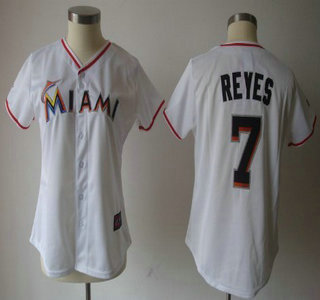 Miami Marlins #7 Jose Reyes White With Black Womens Jersey