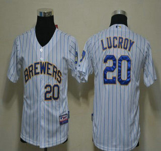 Milwaukee Brewers #20 Jonathan Lucroy White Pinstripe Kids Jersey