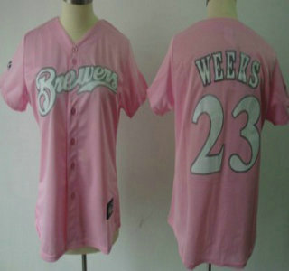 Milwaukee Brewers #23 Weeks Pink With White Womens Jersey