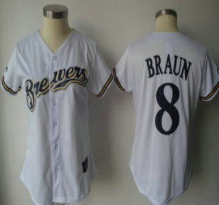Milwaukee Brewers #8 Braun White Womens Jersey