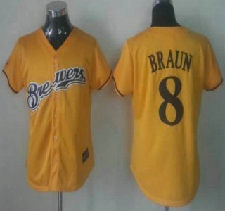 Milwaukee Brewers #8 Ryan Braun Yellow Womens Jersey