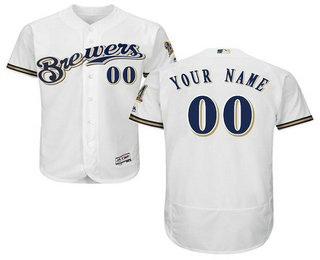 Milwaukee Brewers White Men's Customized Flexbase Jersey
