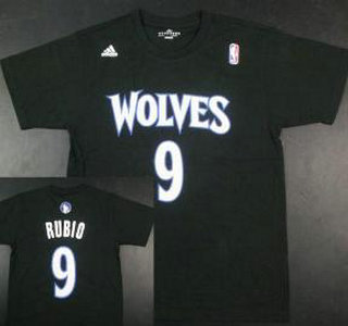 Minnesota Timberwolves 9 Ricky Rubio Black NBA Basketball T-Shirt