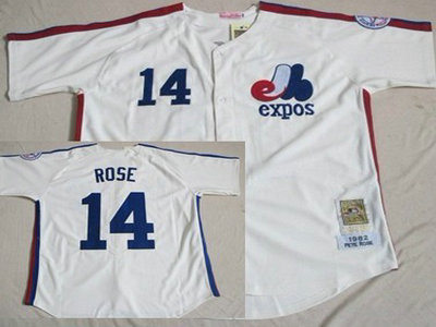 Montreal Expos 14 Pete Rose White Throwback Jersey