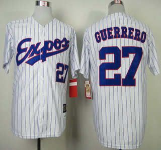 Montreal Expos #27 Vladimir Guerrero White With Blue Pinstripe 2000 Throwback Jersey